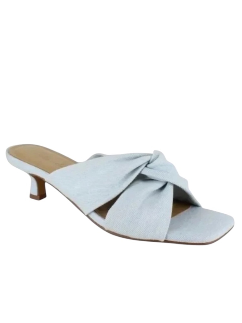 Splendid Hannah Kitten Heel Sandals Denim Blue Size 6 Square Toe Twist Strap - Picture 1 of 11